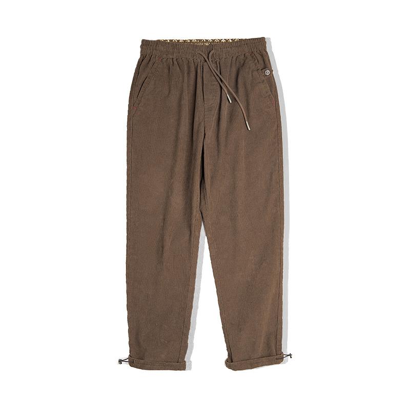 MADEN Men's Elastic Waist Corduroy Straight-Leg Trousers
