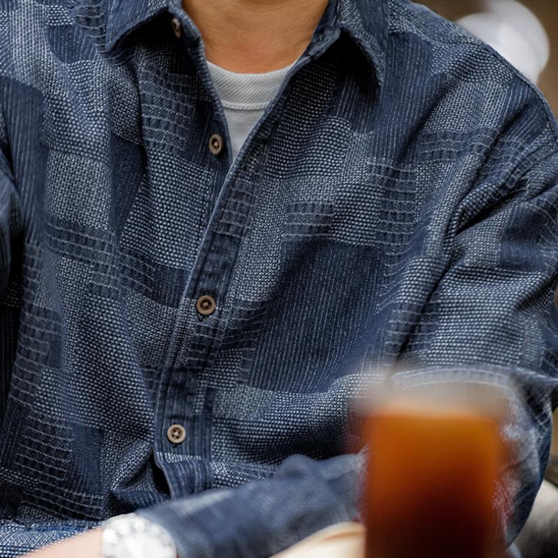 MADEN Boro Denimhemd mit Jacquard-Patchwork
