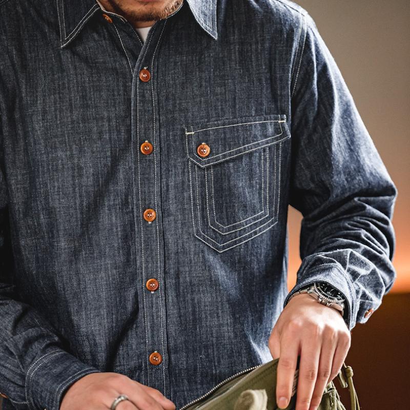 마덴 남성용 데님 긴팔 셔츠 빈티지 스타일 버튼업 "CPO" 셔츠 레귤러 핏 캐주얼 아우터 스트리트웨어 스타일리시 브랜드