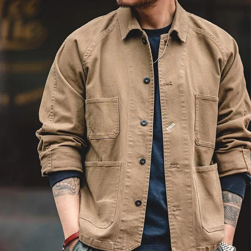 MADEN Heavyweight Twill Chore Coat – Khaki Utility Jacket
