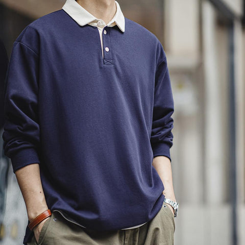 Polo rétro à manches longues en maille MADEN - Style preppy 