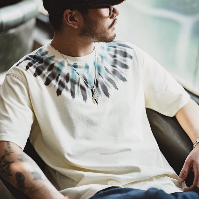 Áo thun cotton nặng tay ngắn họa tiết bộ tộc MADEN