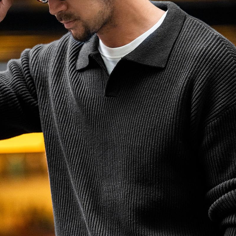 Suéter tipo polo de punto con rayas verticales para hombre MADEN