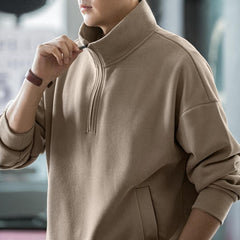 MADEN Herren Halb-Reißverschluss Stehkragen schwerer Fleece Pullover