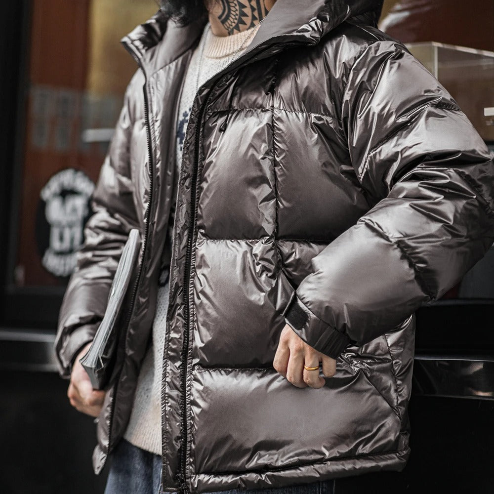 MADEN Herren Glänzende Daunenjacke mit Kapuze