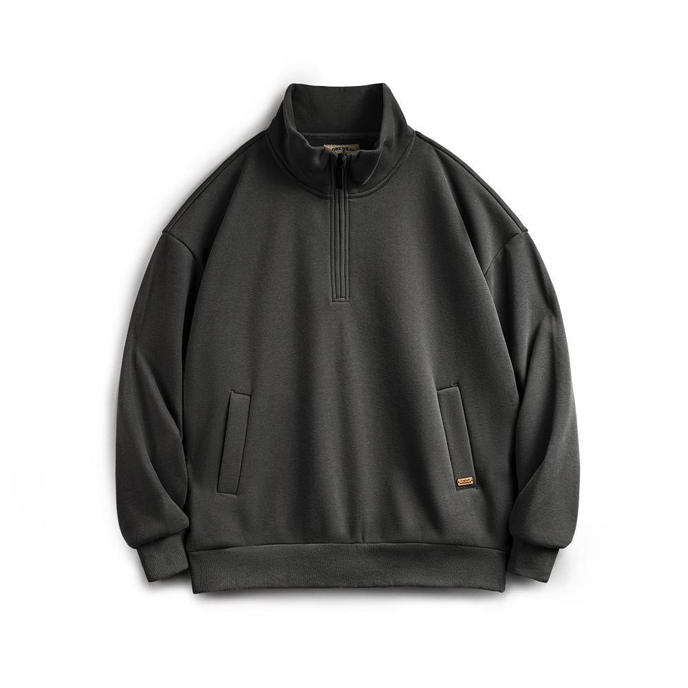 MADEN Herren Halb-Reißverschluss Stehkragen schwerer Fleece Pullover