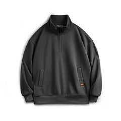 MADEN Herren Halb-Reißverschluss Stehkragen schwerer Fleece Pullover