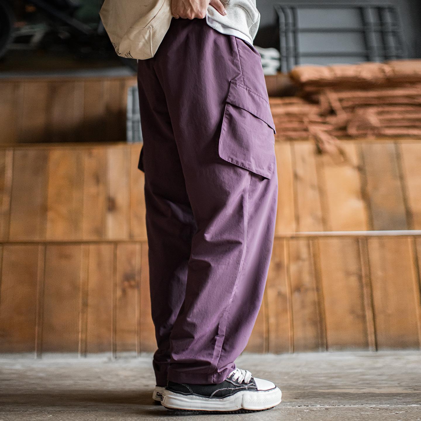 MADEN Outdoor Tech Pants for Men Quick Dry Lightweight Breathable Nylon Cargo Pants with Big Pockets Purple Hiking Joggers Camping