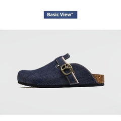 MADEN Denim Kork Slip-On Retro Mule Sandalen