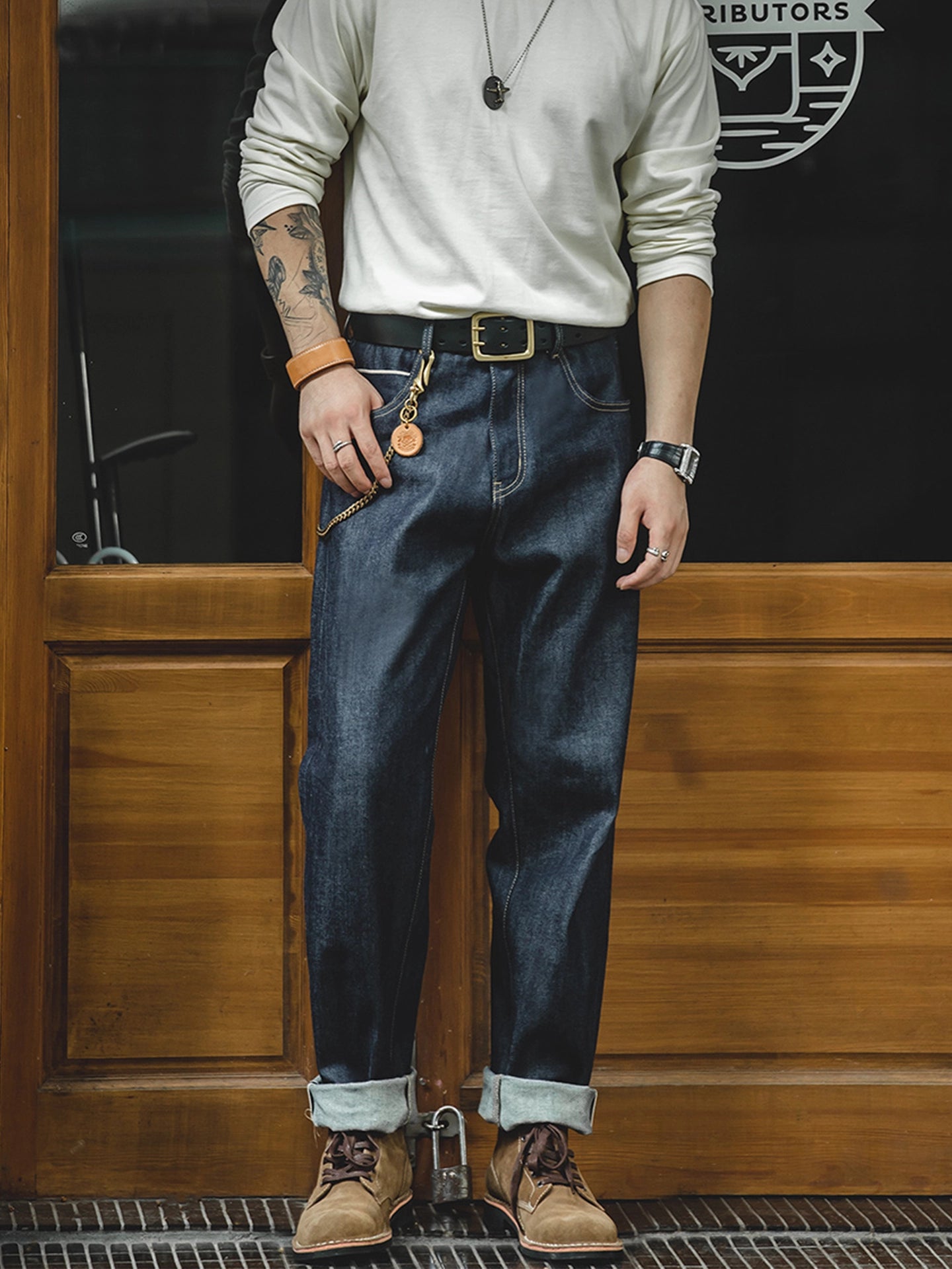 Jean en denim brut selvedge MADEN – Coupe droite taille mi-haute 13,5 oz 