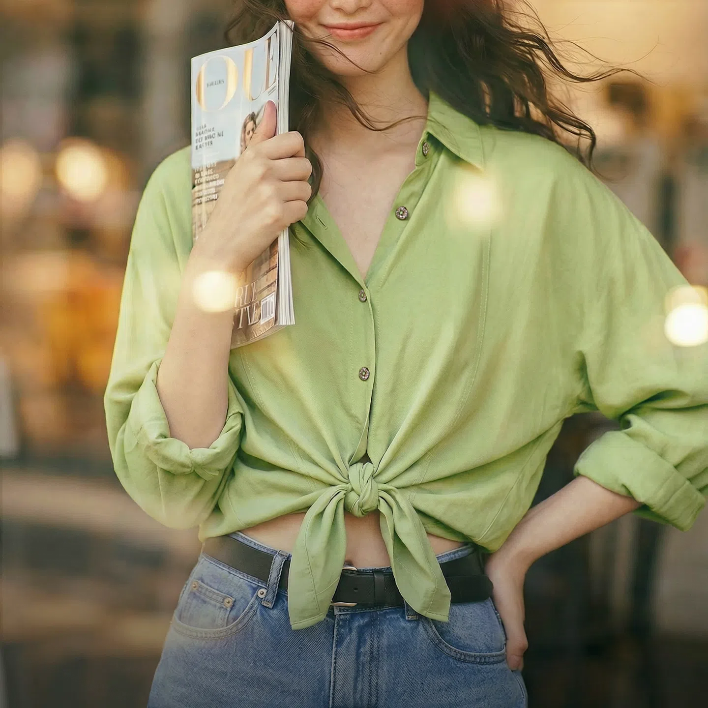 MADEN Women's Green Lyocell Long Shirt