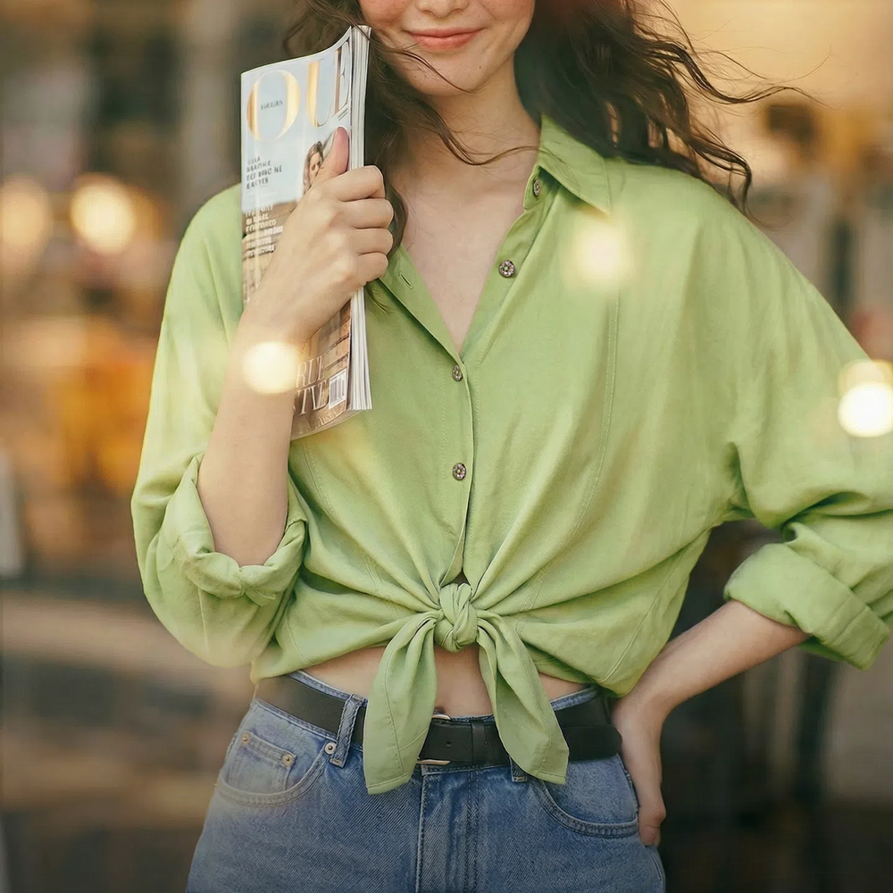 MADEN Women's Green Lyocell Long Shirt