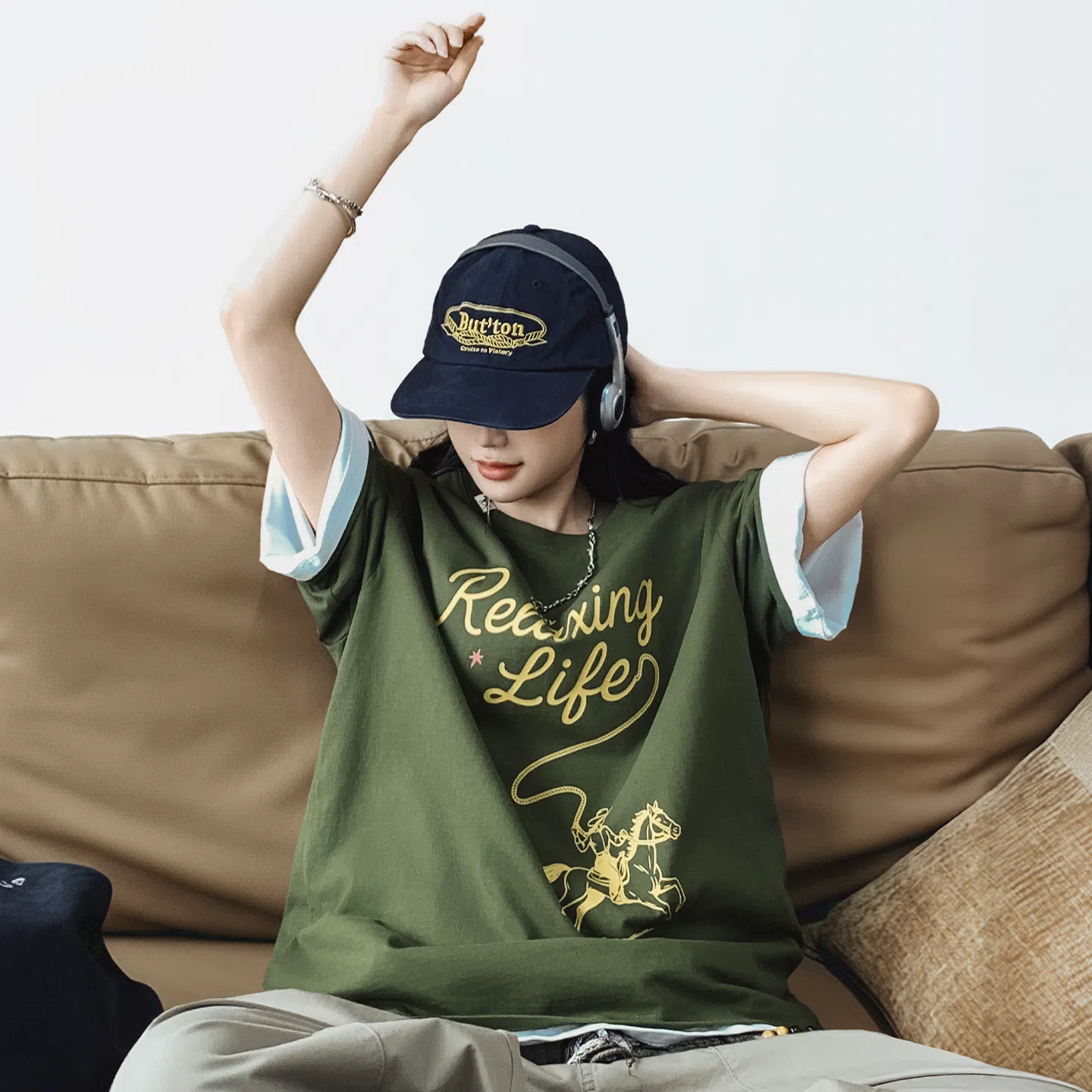 MADEN Women's Vintage Print Cotton Tee