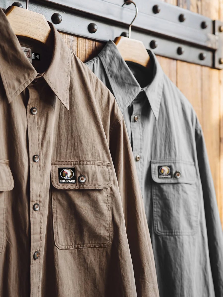 MADEN Vintage Workwear Cotton Long-Sleeve Casual Shirt