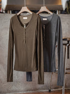 MADEN Women's Tencel Wool Long-Sleeve Henley T-Shirt thumbnail