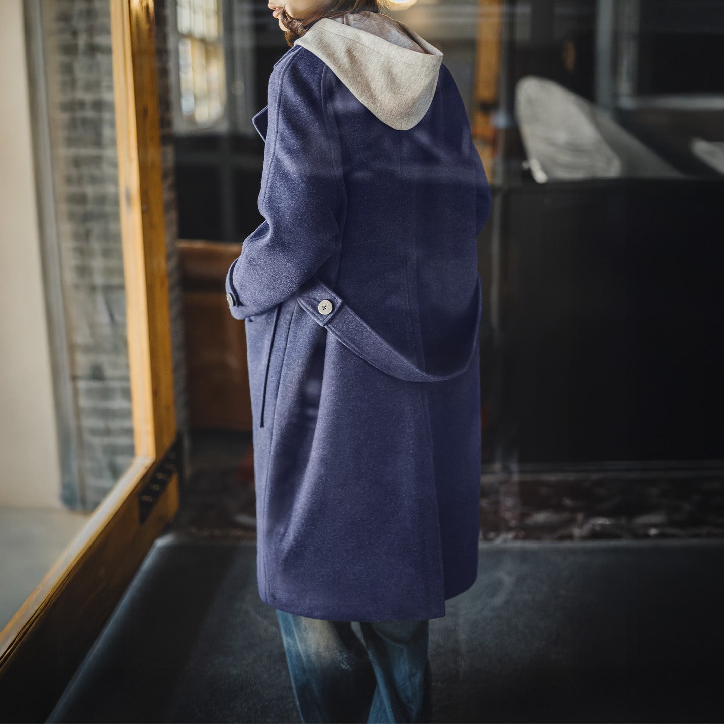 MADEN Women's Wool-Blend Stand Collar Overcoat
