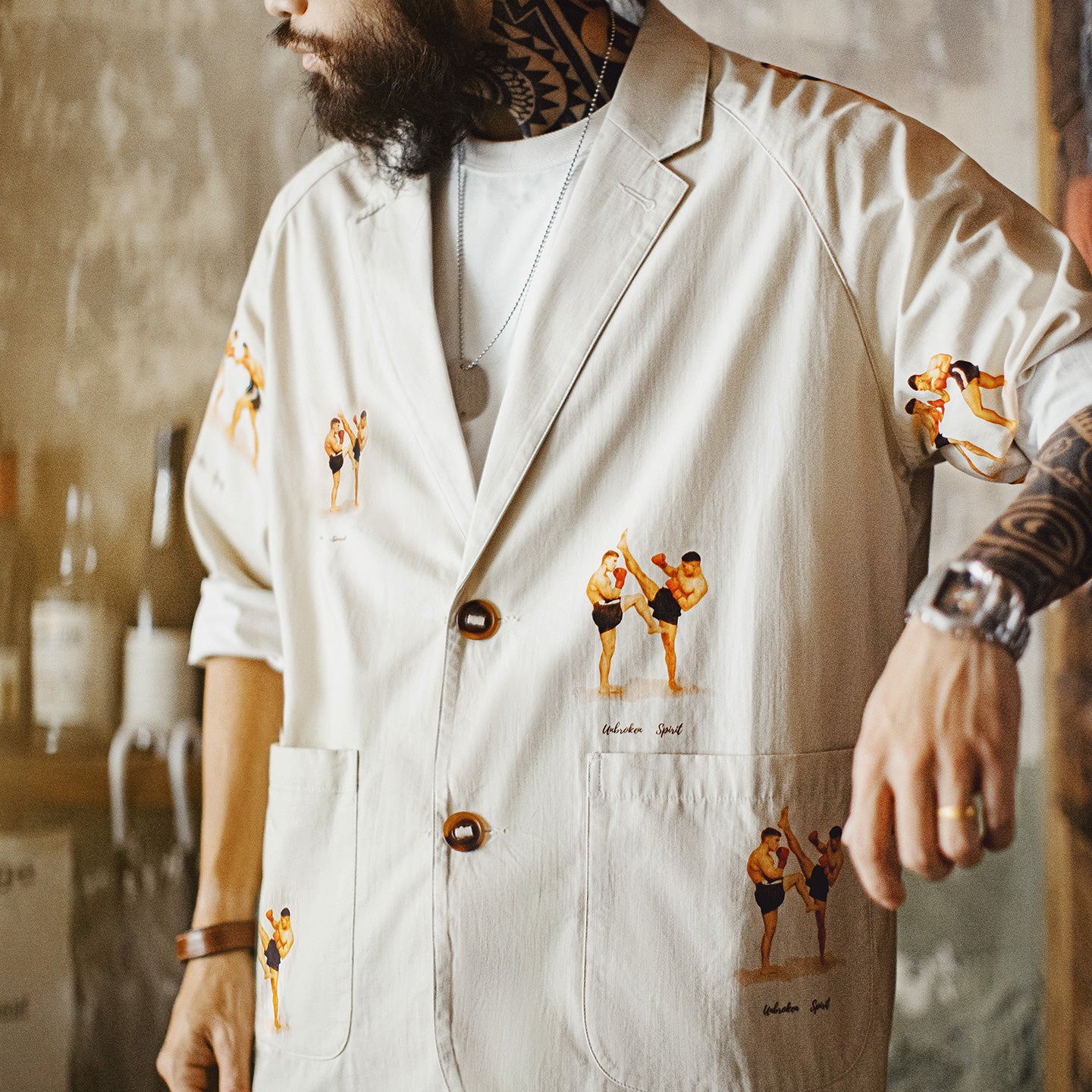 MADEN Fighter Prints Casual Blazer-Hemd