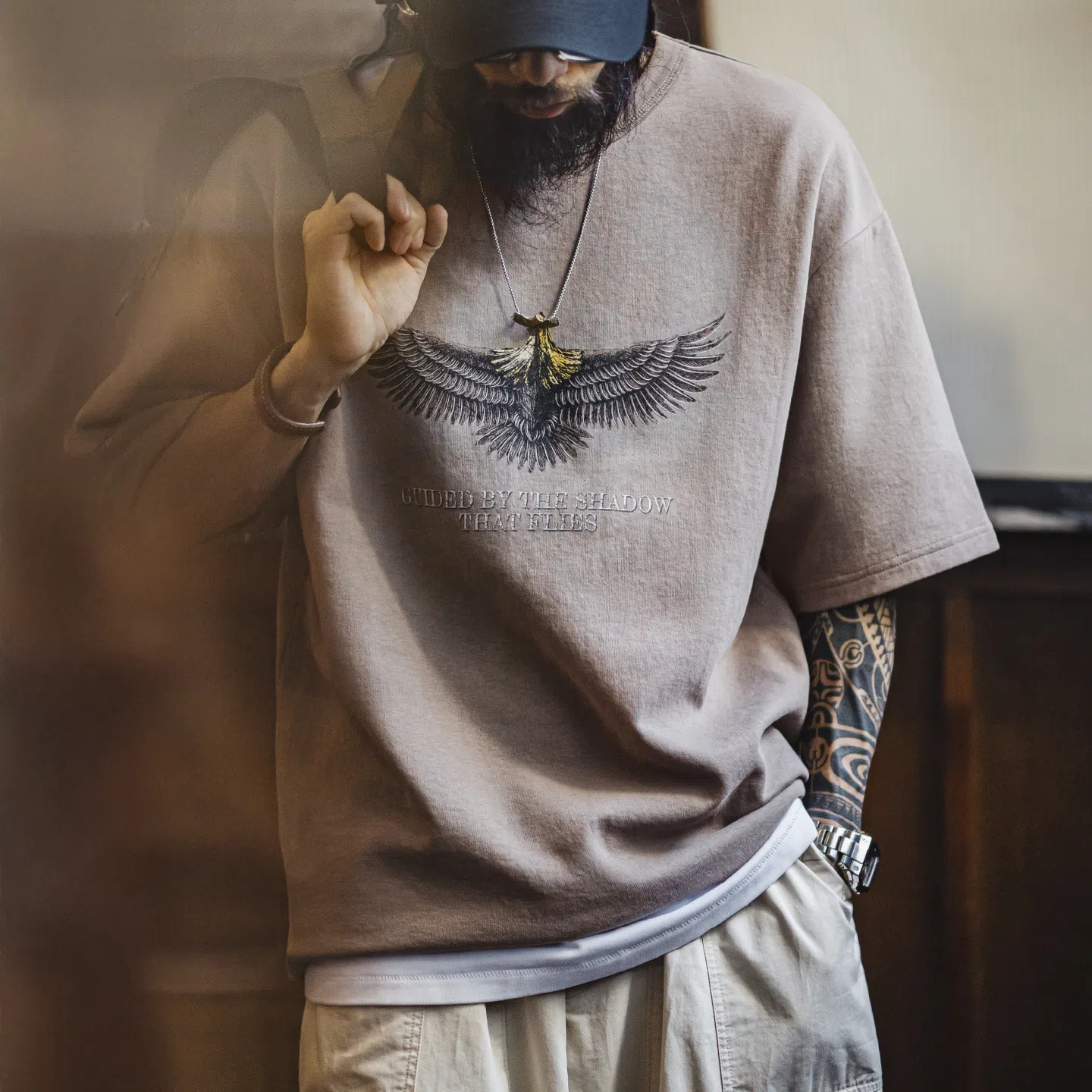 MADEN Vintage Falcon Print Cotton T-shirt