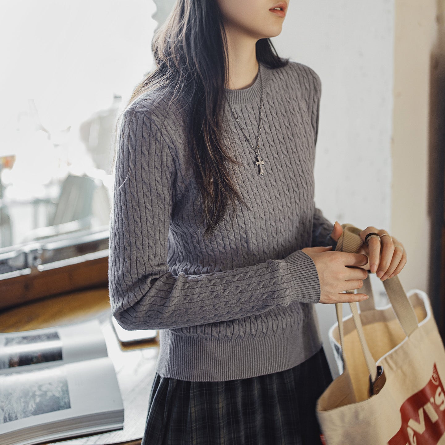 MADEN Slim Fit Ribbed Knit Thermal Pullover