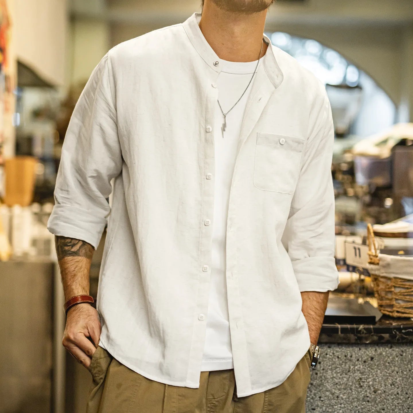 MADEN Men's Lyocell Shirts - Stand Collar