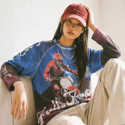 MADEN Scrambler Printed Mesh Long Sleeve T-shirt