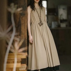 MADEN Women's Cotton Drawstring Maxi Dress