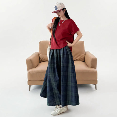 MADEN Seersucker Plaid A-Line Skirt - Cotton 100%