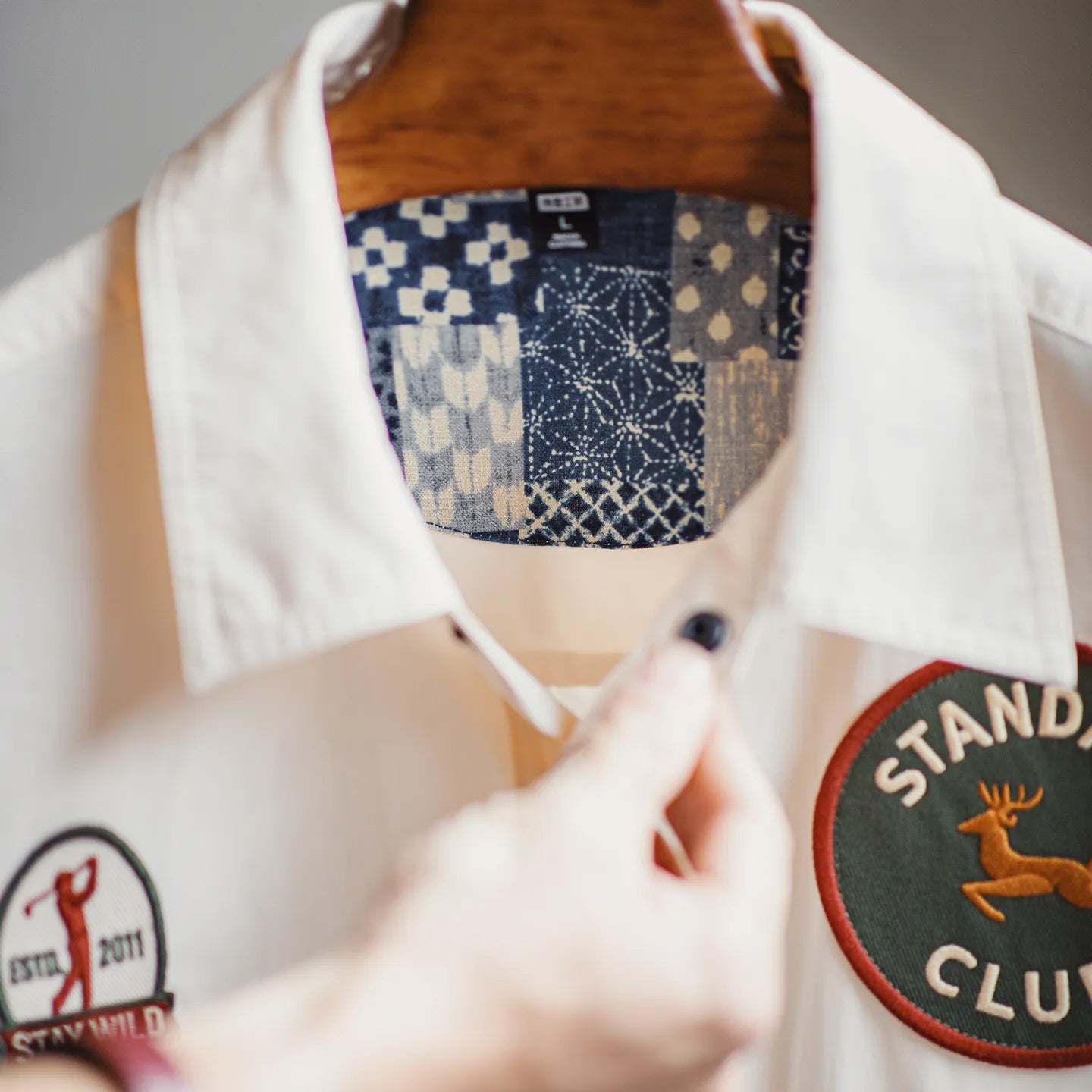 MADEN Men's Embroidered Badge Shirt