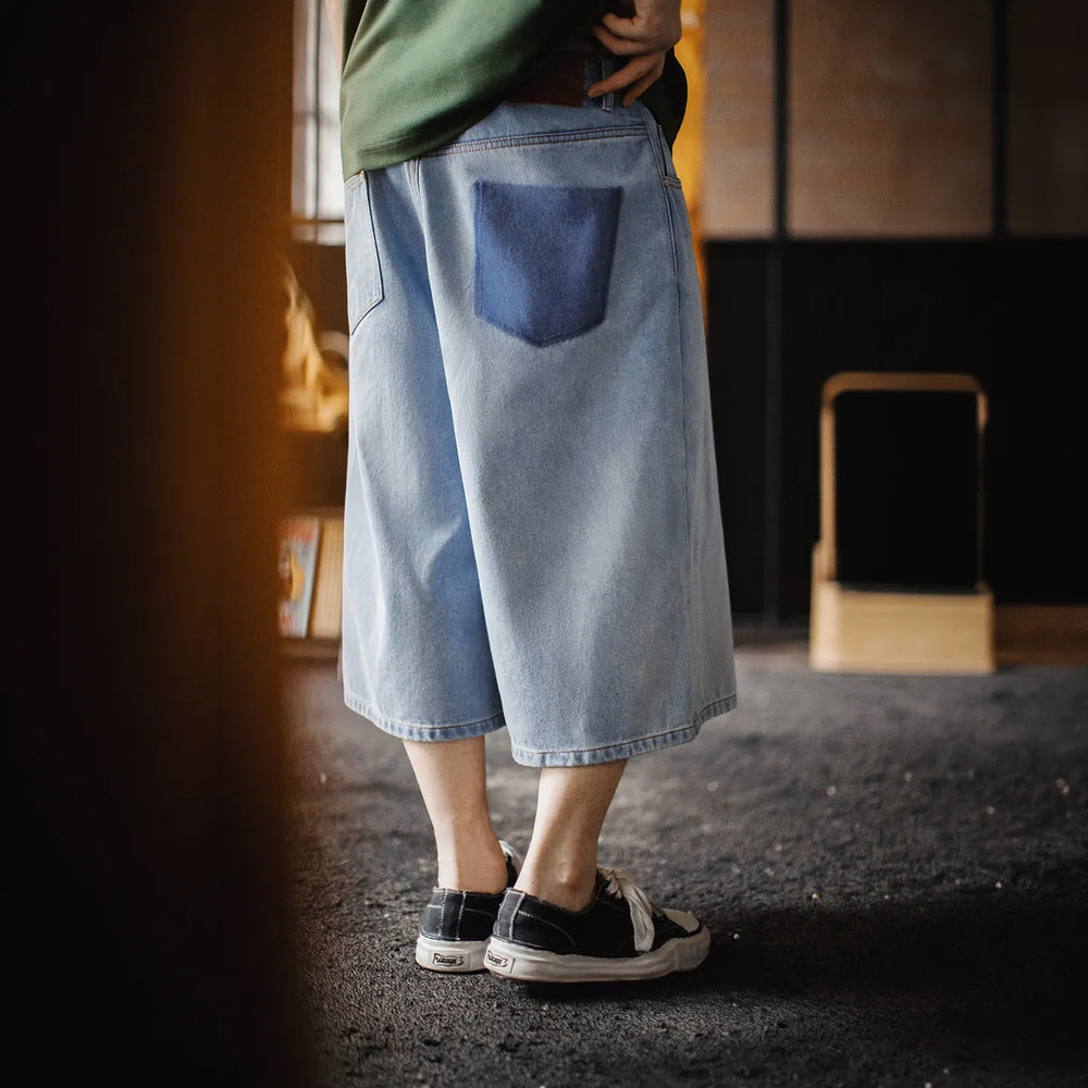 MADEN Ice Blue Washed Denim Cropped Pants