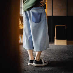 MADEN Ice Blue Washed Denim Cropped Pants