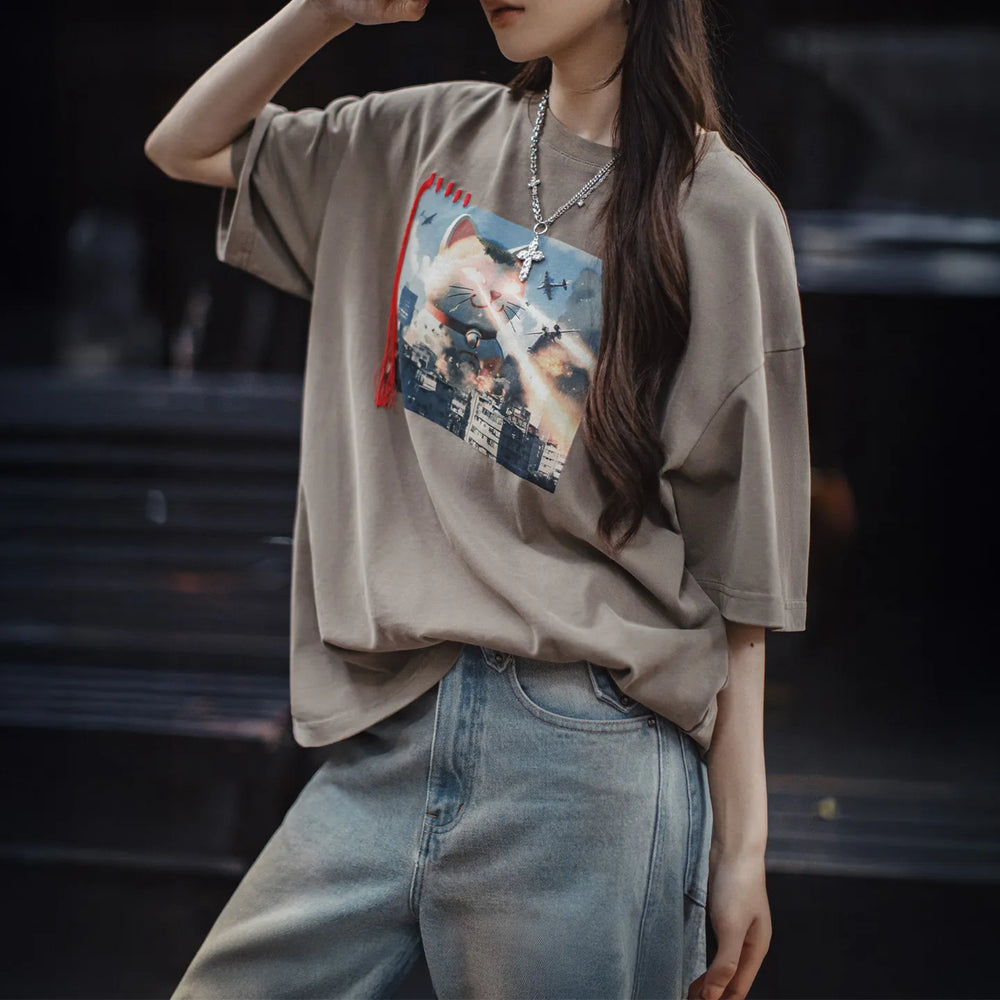 MADEN Women's Fringe Print Cotton Tee