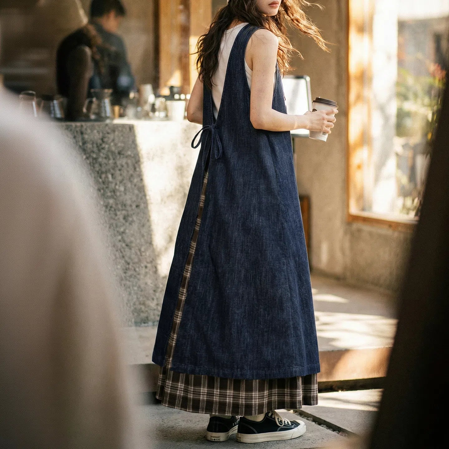 MADEN Women's Denim Sleeveless Maxi Dress