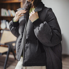 MADEN Corduroy Down Puffer Jacket with Knit Collar