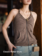 MADEN Women's Zip-Front Sleeveless Ribbed Cotton Tank Top thumbnail