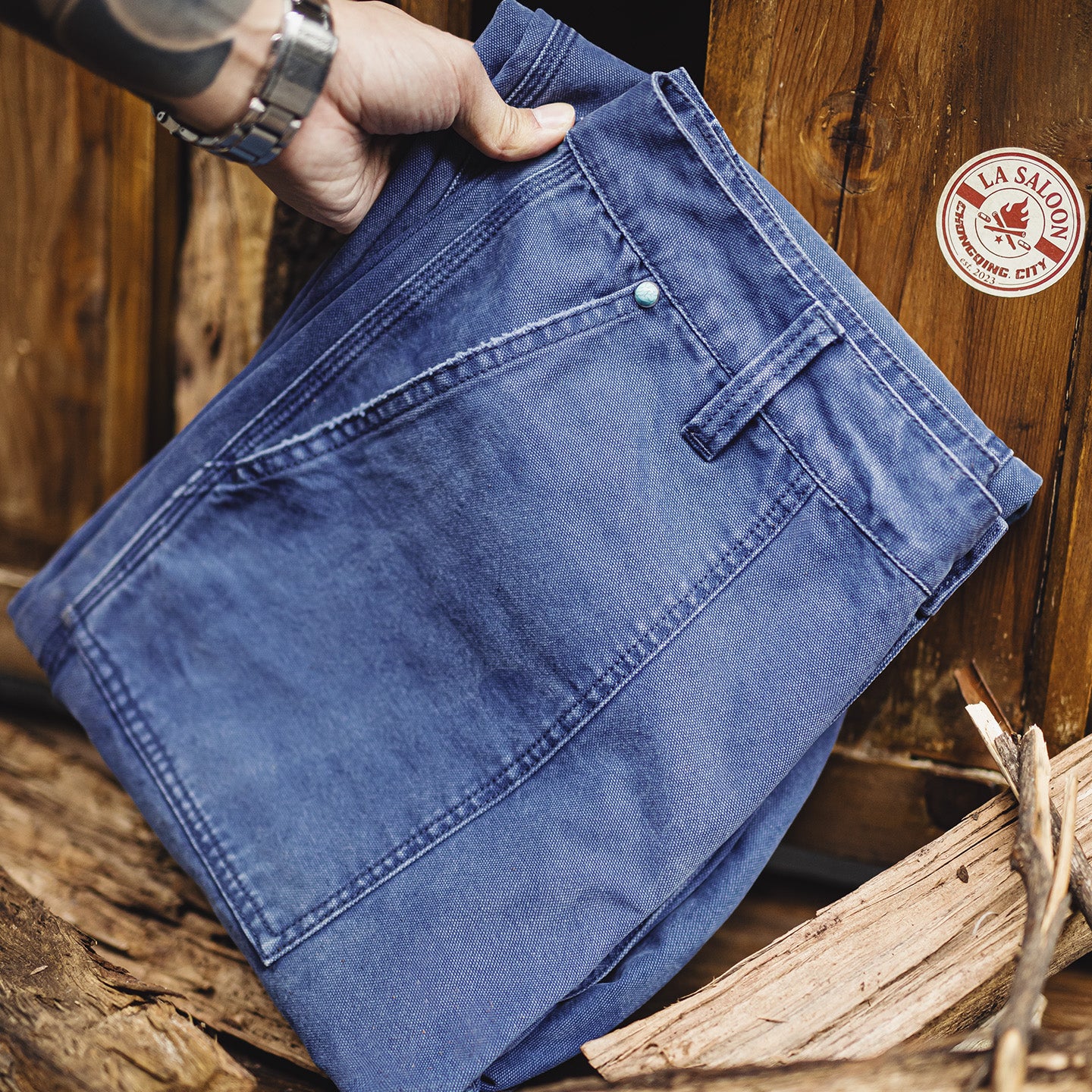MADEN Blau gewaschene Canvas-Hose