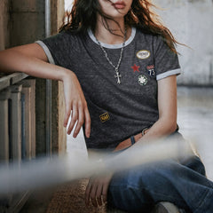 MADEN Women's Patchwork Short-Sleeve T-Shirt