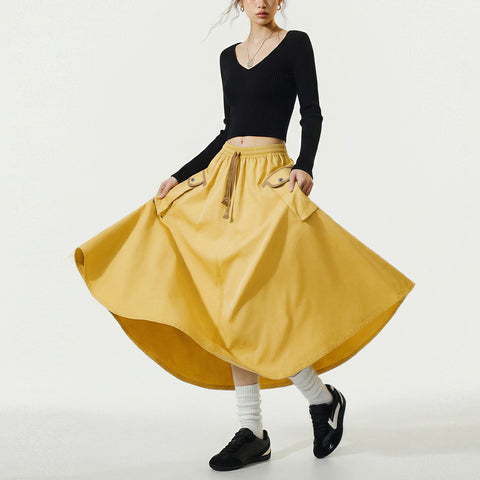 MADEN Yellow A-Line Maxi Skirt Drawstring