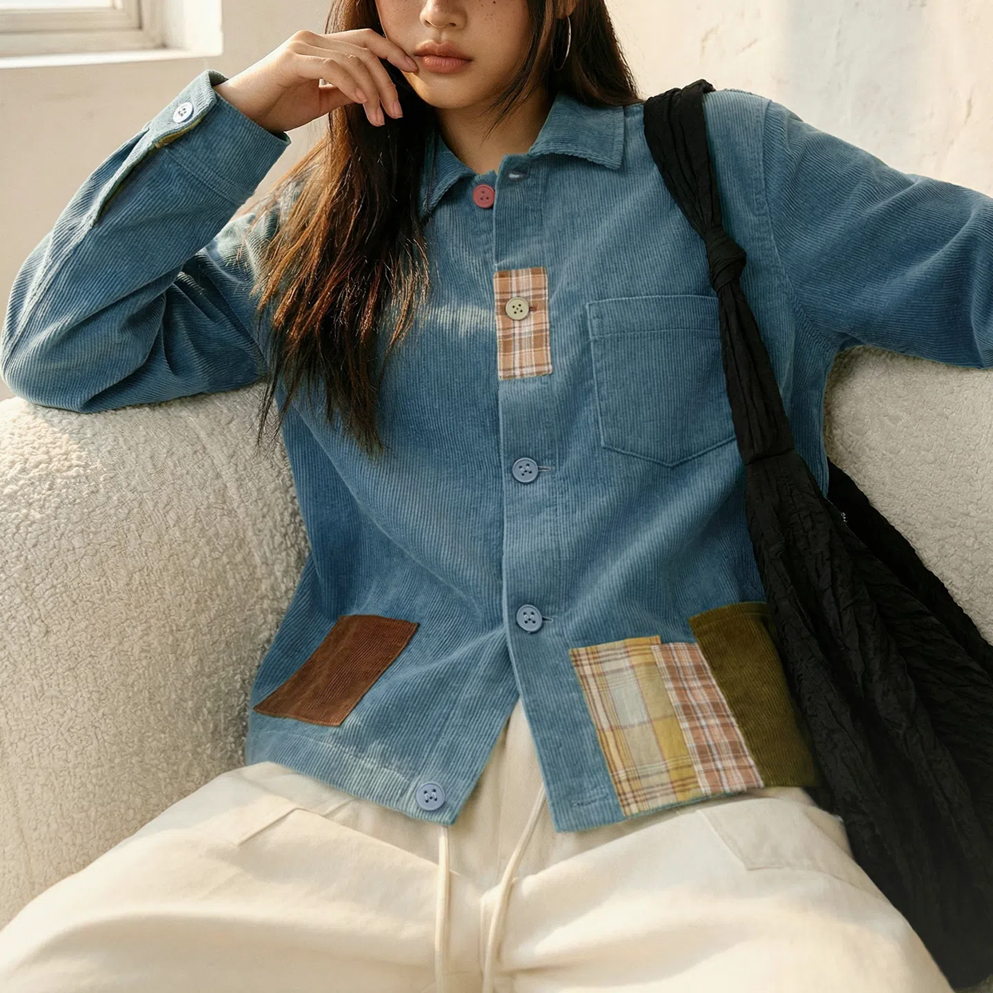 Camisa de pana patchwork retro 100% algodón MADEN