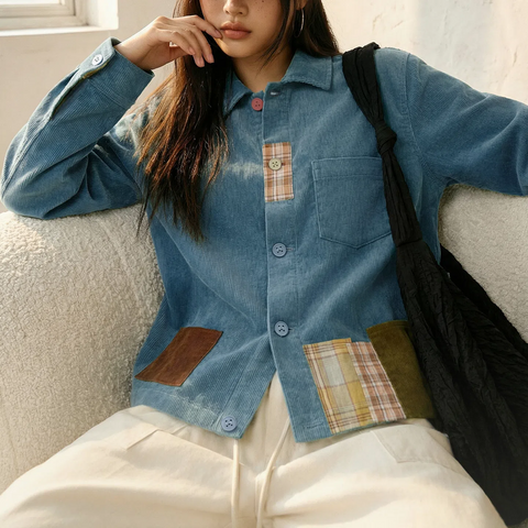 MADEN Retro Patchwork Corduroy Shirt - Cotton 100%