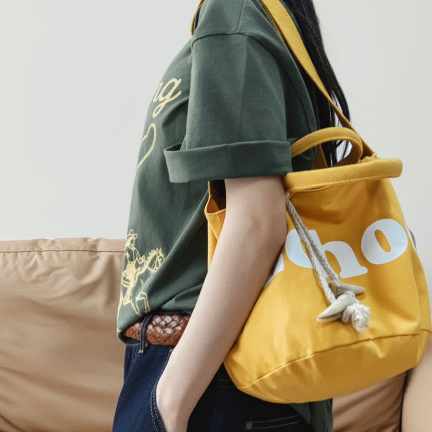 MADEN gelbe Canvas-Eimertasche mit Henkel