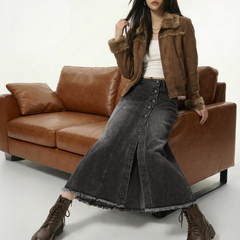 MADEN Ash Grey Split Denim Skirt