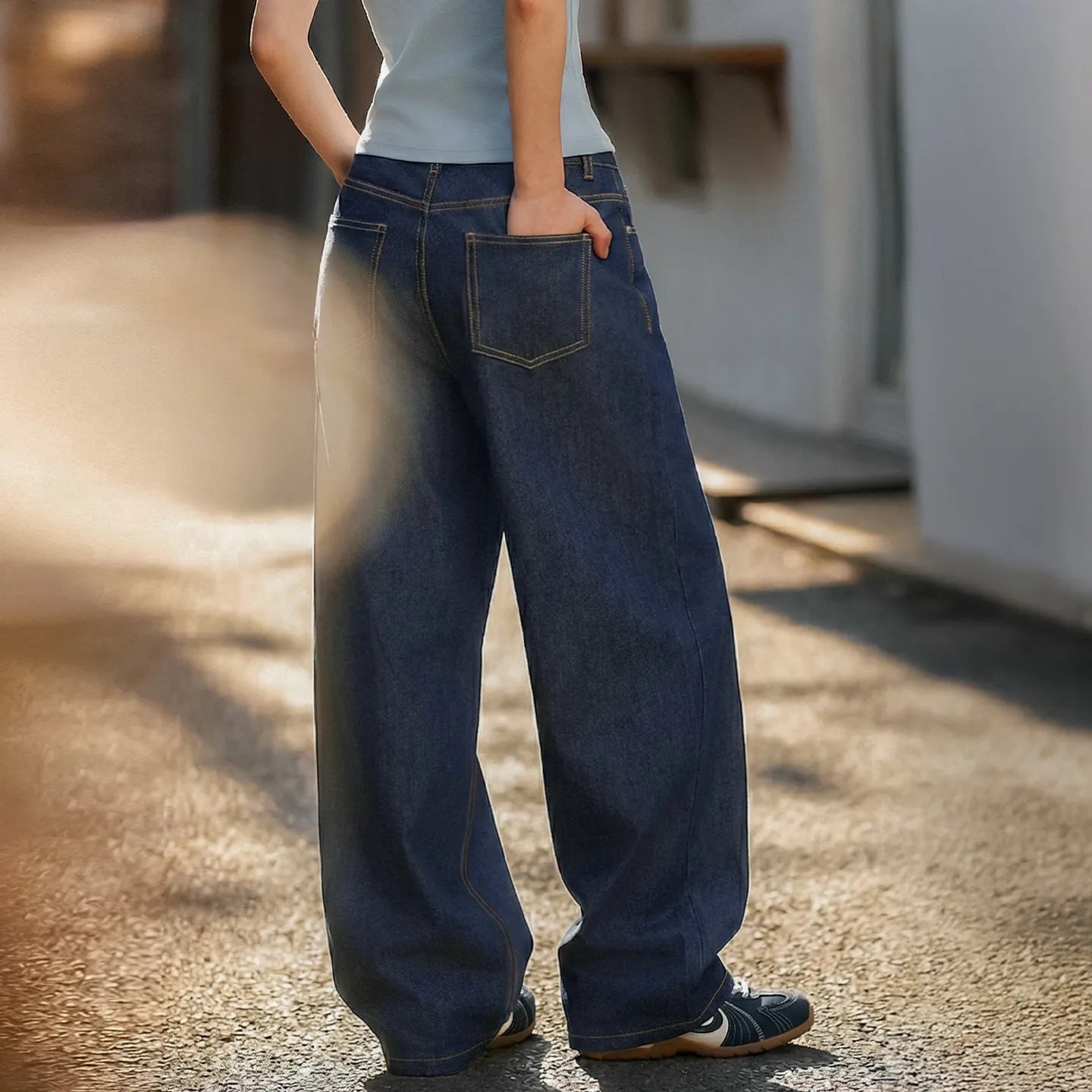 MADEN Women's Vintage Denim Wide Pants
