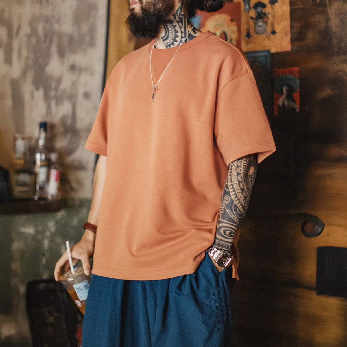 MADEN Vintage Ribbed Crewneck T-Shirt
