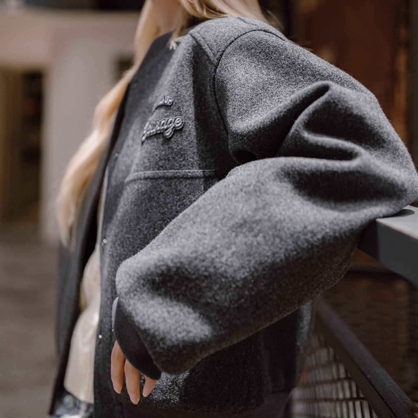 MADEN Wool-Like Baseball Jacket Embroidered Loose Fit
