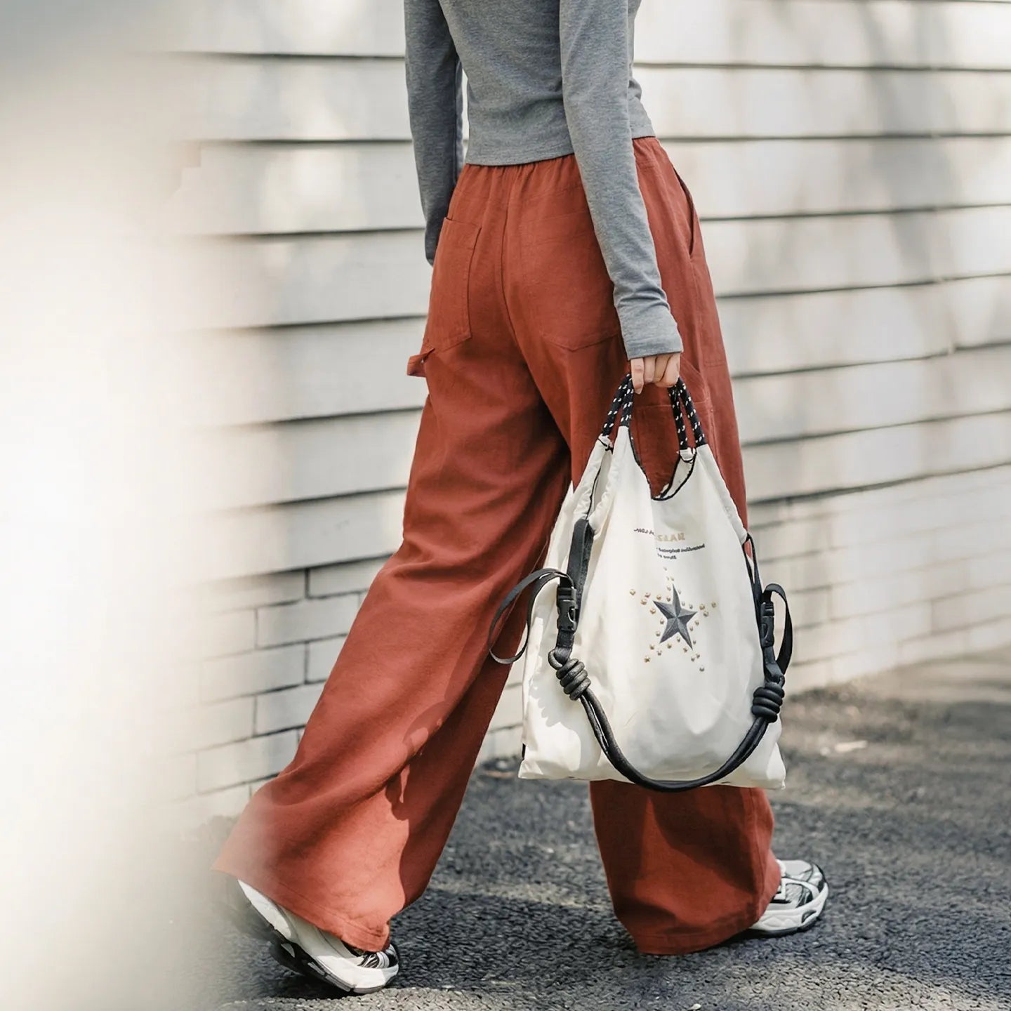 MADEN Women's Orange Cotton Cargo Pants