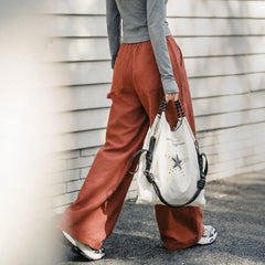 MADEN Women's Orange Cotton Cargo Pants