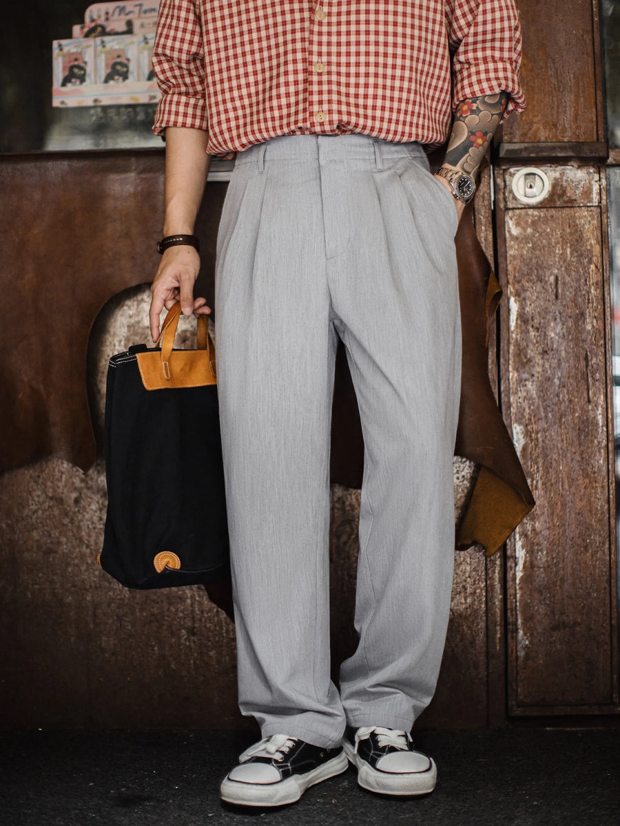 MADEN Men's Classic Pinstripe Heather Wrinkle-Resistant Straight-Leg Pants