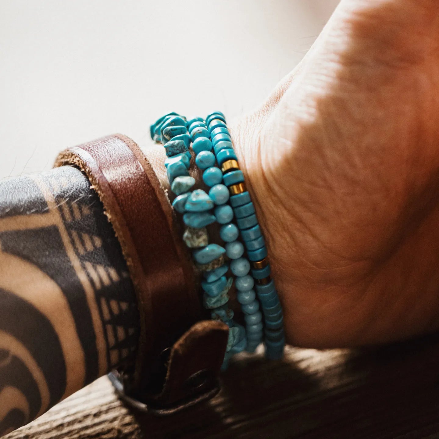 MADEN Vintage Türkis Perlen Stretch-Armband für den Alltag
