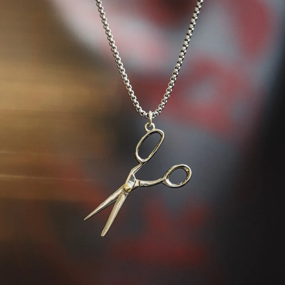 MADEN Vintage Scissors Pendant Necklace in White Brass
