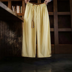 MADEN Women's Loose Drawstring Pleated Wide-Leg Pants